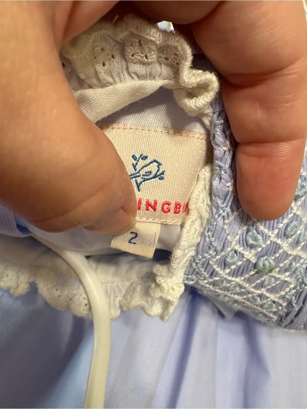 Smockingbird blue girls smocked embroidered bow dress size 2